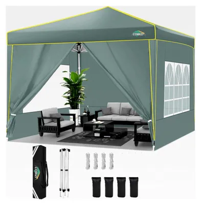 Produktbild von Pavillon 3x3m Faltpavillon Wasserdicht Stabil Winterfest mit 4 Seitenwänden und 4 Sandsäcken UV-Schutz 50+ für Garten, Strand, Hochzeit und Camping, Grau
