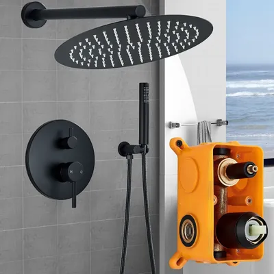 Produktbild von Schwarz Unterputz Duscharmatur Set 30cm Regendusche Kopfbrause Duschsystem