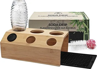 Produktbild von Unyqoos® Bambus-Abtropfständer für Sodastream-Flaschen, 3er Flaschenhalter mit lebensmittelechter Silikon-Ablaufmatte (BPA-frei) & Flaschenbürste – kompatibel mit Crystal, Easy, Emil