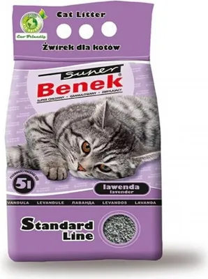 A bag of cat litter with a picture of a cat on it.