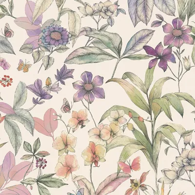 Produktbild von Profhome 791872-GU Blumen Tapete Floral matt weiß lila oliv-grün schwarz 5,33 m2