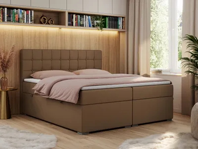 Produktbild von Boxspringbett, Doppelbett, Polsterbett mit Kopfstütze, Bettkasten - CARMEN - 140x200 - Braun - Kunstleder - H3