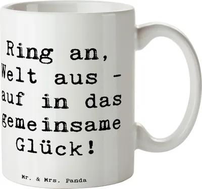 Produktbild von Mr. & Mrs. Panda Kaffeebecher Spruch Verlobung Glück - Weiß - Geschenk, Becher, Heirat, Kaffeetasse, Trinkbecher, Teetasse, Liebe feiern, Geschenke, Tasse, Heiraten
