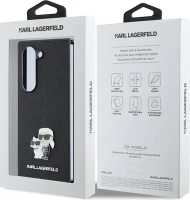 Image de KARL LAGERFELD Housse de téléphone portable compatible SAMSUNG Z Flip 6 KLHCZF6SAPKCNPK (HC Saffiano KC Metal Pin) noir