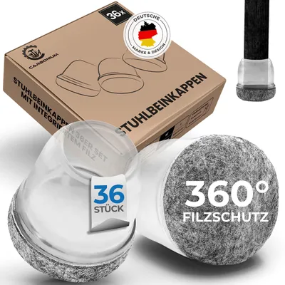 Image de 36 protections pour pieds de chaise, transparentes avec feutre gris, pour meubles