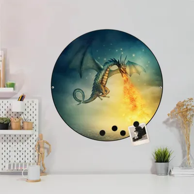 Produktbild von Design Stahlmagnettafel Schwarz Rund 47cm Drachen
