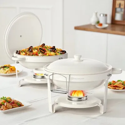 Produktbild von Chafing Dish Buffetwärmer - Rund 5 qt (ca. 4,7 l) - Lebensmittelechter Edelstahl - Für Buffet, Party & Catering - 2er-Set