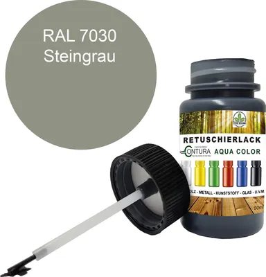 Produktbild von Reparaturlack Lackstift RAL Lack Pinselflasche 50ml. Farbe Holz Metall Möbel Auto Bad Retuschierlack - RAL 7030 Steingrau