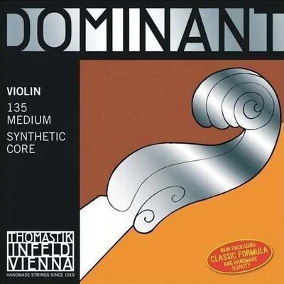 The image shows the packaging for Thomastik Dominant Violin strings.