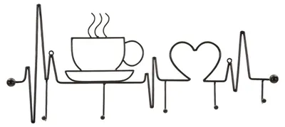 Produktbild von Wandhaken Frühstück Kaffeetasse Metall 60x3,8x26,7 cm Schwarz Mauro Ferretti