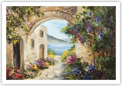 Produktbild von Poster - Poster ohne Rahmen - Haus Santorini Blumen - 100x70 cm - Wand Bild - Wanddeko - Wandbilder - Kunstposter - Wandposter - Bilder - Kunstdruck - Wanddekoration - Wandbild - P2XAA100x70-4191