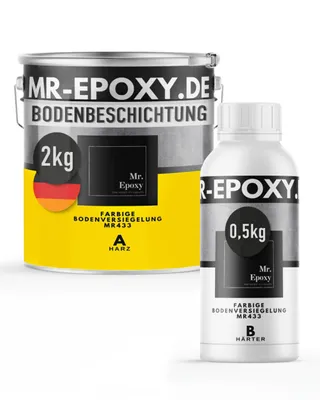 Produktbild von Mr. Epoxy Epoxidharz Bodenbeschichtung (2,5 kg, RAL 1023 Verkehrsgelb) - 2K Betonfarbe für Garagen, Keller & Werkstatt Boden - Flüssigkunststoff Epoxid Grundierung und Bodenversiegelung