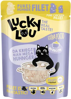 Image de Lucky Lou Extrafood Filet de poulet en bouillon Nourriture pour chats Nourriture humide pour chats Complément alimentaire bouillon