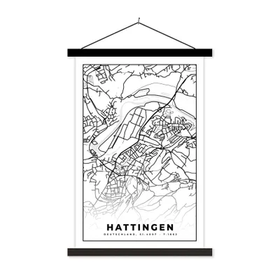 Produktbild von MuchoWow® Textilposter Hattingen - Karte - Stadtplan 60x90 cm mit schwarzem Rahmen - Poster Wohnzimmer