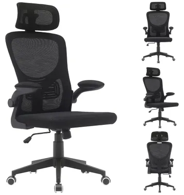 Produktbild von Ergonomischer Bürostuhl aus atmungsaktivem Stoff, mit Lendenwirbelstütze und Kopfstütze