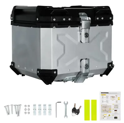 Immagine prodotto di Bauletto per moto - Bauletto posteriore in alluminio - Capacità 55 litri - Serratura con chiusura rapida - Rimovibile - Rivestimento interno in pelle - Argento