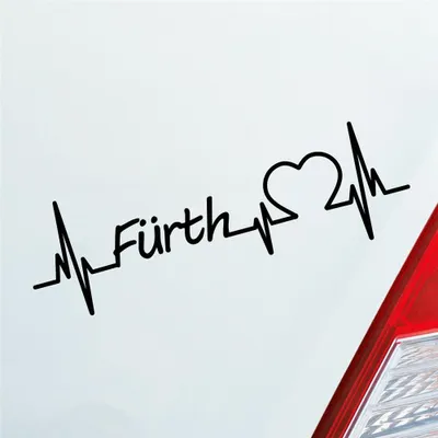 Produktbild von Auto Aufkleber Fürth Herz Herzschlag 19x6 cm Schwarz Glanz Sticker Heckscheibenaufkleber