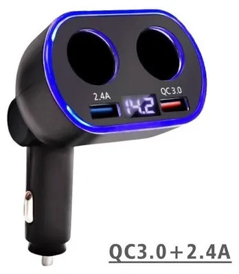 Obrázok produktu pre Univerzálny adaptér do zapaľovača s 2 zásuvkami a voltmetrom 12 V – 24 V