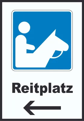 Produktbild von Reitplatz Schild mit Pfeil links A5 Rückseite selbstklebend