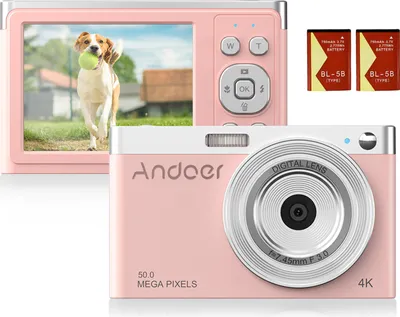 Obrázek produktu pro Kompaktní digitální fotoaparát Andoer 4K, videokamera, 50 MP, 2,88", IPS displej, automatické ostření, 16x zoom, detekce obličeje proti otřesům, zachycení úsměvu, integrovaný blesk se 2 bateriemi, pouzdro, řemínek na zápěstí pro děti a dospívající