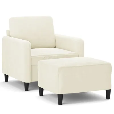 Image de Fauteuil avec pouf Crème 60 cm Velours