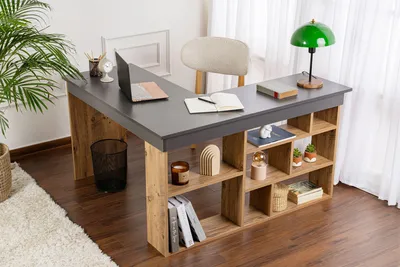 Produktbild von Skye Decor, Vesper - Anthracite, Atlantic Pine, Schreibtisch, Anthrazit, 100 % Melaminplatte, 130 x 120 x 72 cm