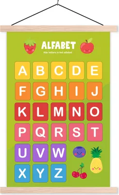 Produktbild von MuchoWow® Textilposter Kinderzimmer - Alphabet - Lernen - Jungen - Mädchen - Kinder - Kinder 120x180 cm mit holzfarbenen Rahmen - Textil-Plakat