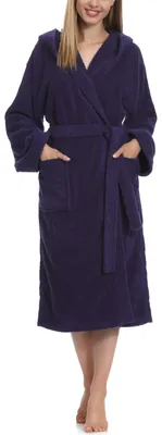 Image de Ladeheid Peignoir de bain femme en éponge 100% coton LA40-193 (Bleu foncé-29 (Gramatur 400), M)