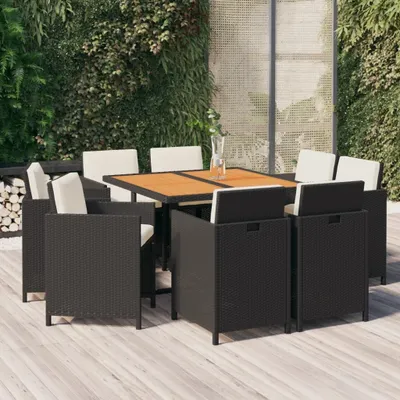 Produktbild von 9-tlg. Garten-Essgruppe mit Kissen Poly Rattan Schwarz , Gartenmöbel-Sets Design 2024