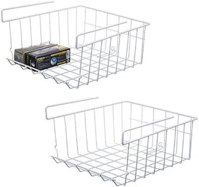 Produktbild von PolkaHome® Stapelbare Hängedrahtkörbe, 2er-Set – Unterregal-Aufbewahrungskorb, 32 x 30 x 16 cm, Schwarz
