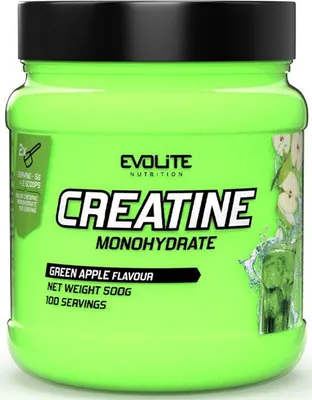 A product shot of a green tub of creatine monohydrate.