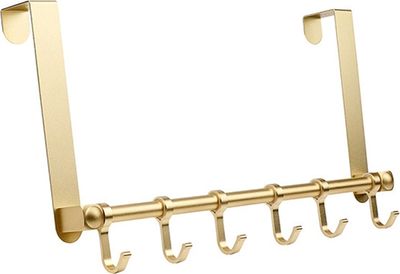 Türgarderobe,Türhaken mit 6 haken,Tür Kleiderhaken aus hochwertigen Edelstahl Tür Hakenleiste (golden)