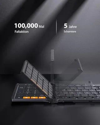 Produktbild von XK01 Faltbare Tastatur Klappbar mit Ziffernblock | Wiederaufladbare Kabellose Mini 3 Bluetooth Kanälen für iOS, Android, Windows, QWERTZ - Schwarz