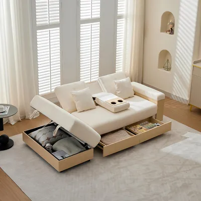 Produktbild von STILVORA Schlafsofa mit Stauraum und 3-fach verstellbarer Rückenlehne, Wohnlandschaft mit Schubladen und Getränkehalter, Chenille Sofa mit Stauraumhocker