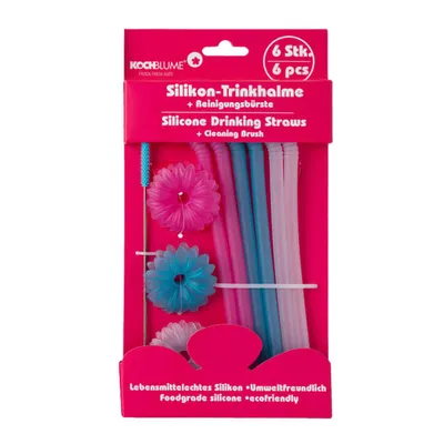 Zdjęcie produktu dla Silikonowe słomki do picia + szczoteczka do czyszczenia - mieszane