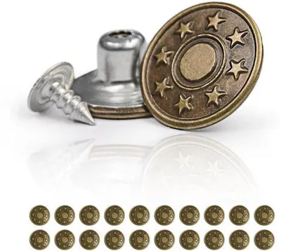Produktbild von Jeansknoop-set mit 20 Stück, Reserveknoop, Jeansknoop mit Metallverschluss, antikgoldfarben, Metallnippel