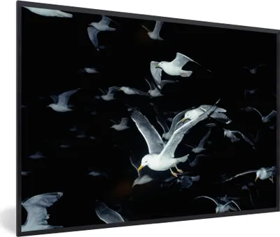 Produktbild von MuchoWow® MuchoWow® Gerahmtes Poster Vogel - Schwarz - Schwarm 30x20 cm - Poster mit zchwarzem Bilderrahmen - Kunstdruck - Bild-Poster