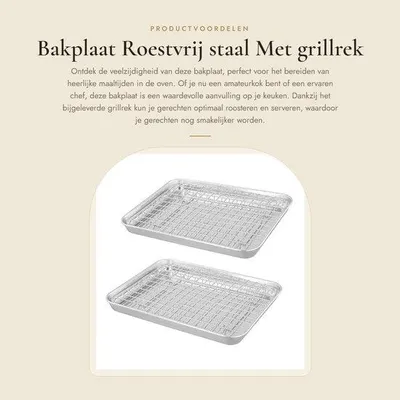 Productafbeelding van Bakplaat 25x20x3 cm - Roestvrijstalen Bakplaat - Bakplaat