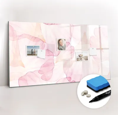 Produktbild von Magnetpinnwand Memoboard - Zubehörsatz - Schwarzer Marker + Schwamm + Magnete - 120 x 60 cm - Aquarellblütenblätter