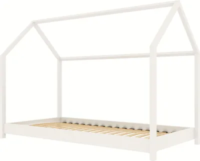 Produktbild von Kinderbett Haus Weiß 90x200 cm – Hausbett Holz Montessori für Jungen und Mädchen – Skandinavisches Design – Ohne Matratze