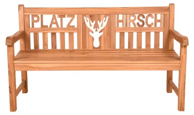 Productafbeelding van Tuinbank Platzhirsch, teakhout, geolied, 150 cm, 3-zits met hertenkop