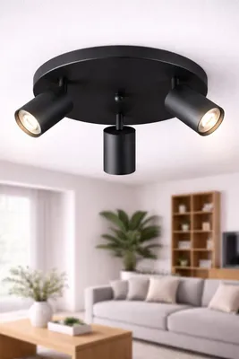Image de Spot de plafond LED rond à 3 ampoules GU10, orientable à 350°, spot de plafond moderne noir Braytron
