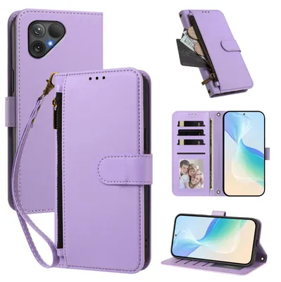 Produktbild von Geldbörse Hülle für Fairphone 5, Kunstleder Handyhülle mit Kartenfächer, Ständer, Handschlaufe Violett