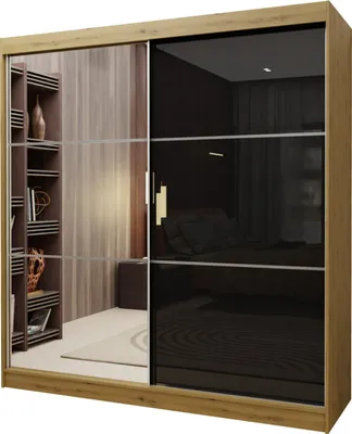 Produktbild von Masseno Schiebetürenschrank VITALE 200 cm Kleiderschrank Schlafzimmer Schrank 2-türig mit Spiegel und Lacobel Eiche Artisan