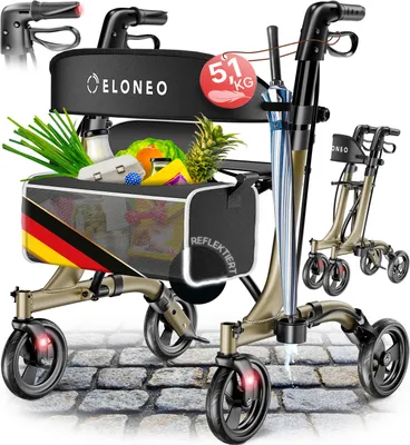 Produktbild von ELONEO Premium Leichtgewicht Rollator faltbar, mit Sitz, Leichtgewicht-Rollator,  extra leichte Gehilfe, 5,1 kg
