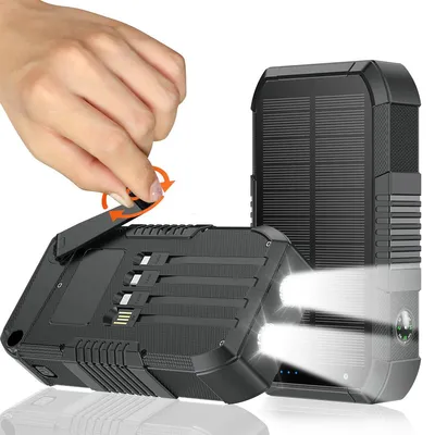 Produktbild von Solar Powerbank 66800mAh mit Handkurbel, 22.5W Schnellladung, Outdoor Powerbank mit Kabeln, USB-C, LED Taschenlampe & SOS, für Camping & Notfall