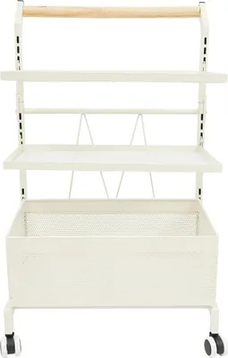 Produktbild von Aufbewahrungswagen - Rollwagen - 3 Ebenen - 42×32×69 cm - 4 Räder (2 mit Bremse) - Kohlenstahl & Massivholz - Tragkraft 20 kg - Weiß