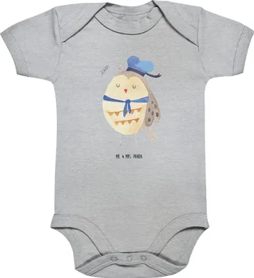 Produktbild von Mr. & Mrs. Panda Strampler Baby Eule Matrose 12. - 18. Monat - Heather Grey - Geschenk, Babybody, Kurzarmbody, baumwoll, Freundin, Hochzeitstag, body kurzarm, Heimathafen