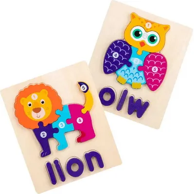 Zdjęcie produktu dla Drewniane puzzle - Lew i sowa - Lew i sowa