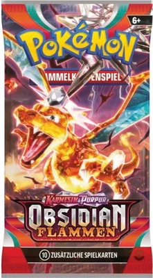 A product package for Pokémon trading cards, featuring artwork of a Charizard.